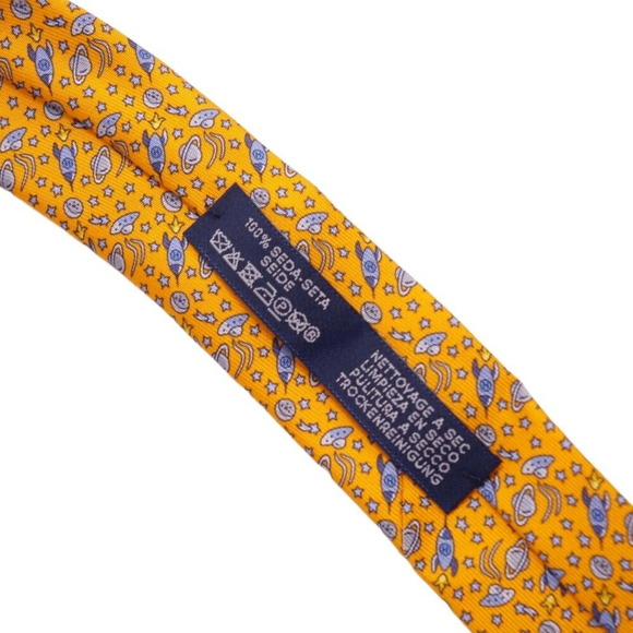 HERMES tie silk twill 100% men's orange - Picture 7 of 7